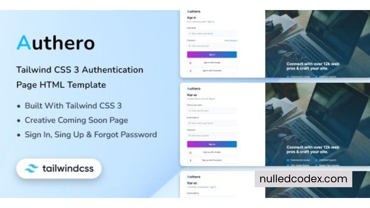 Authero - Tailwind CSS 3 Authentication Page HTML Template