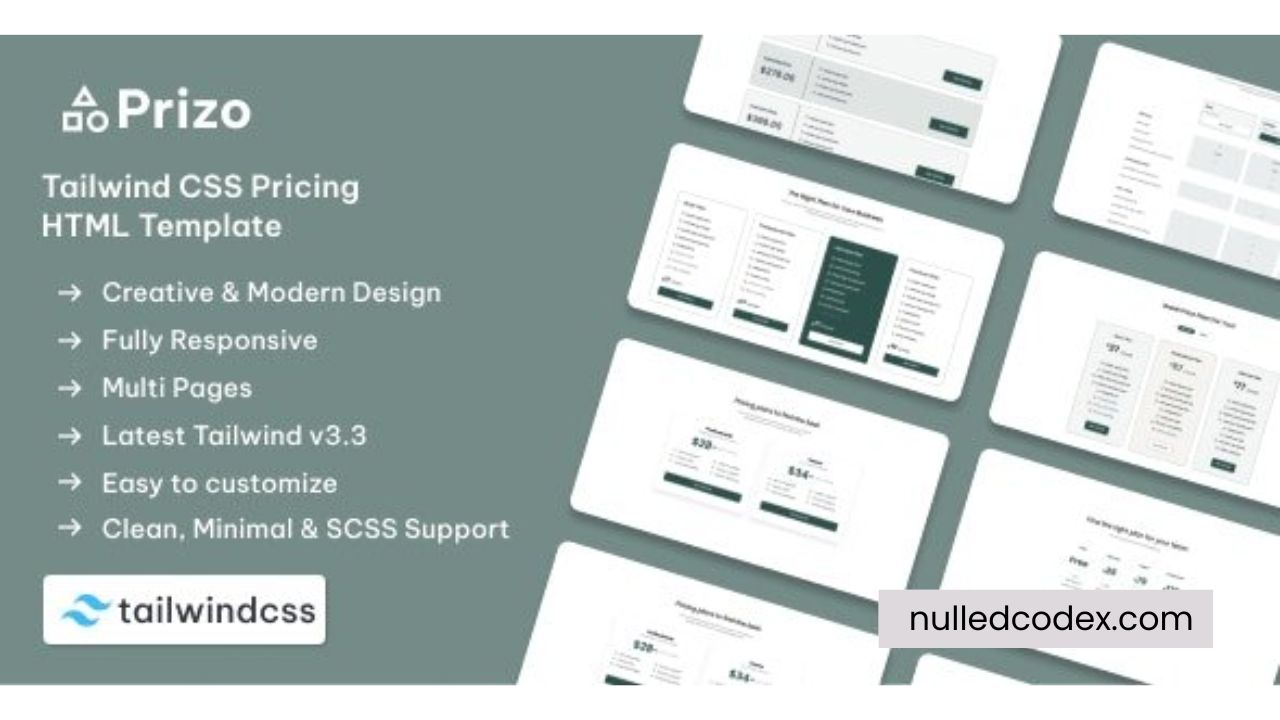 Prizo - Tailwind Pricing Table HTML Website Template