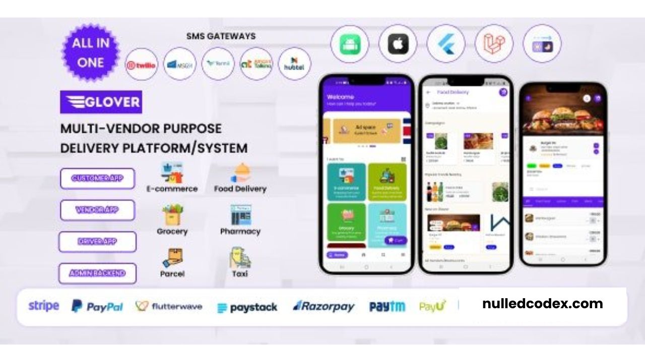 Glover v1.7.42 – Grocery, Food, Pharmacy Courier & Service Provider + Backend + Driver & Vendor app