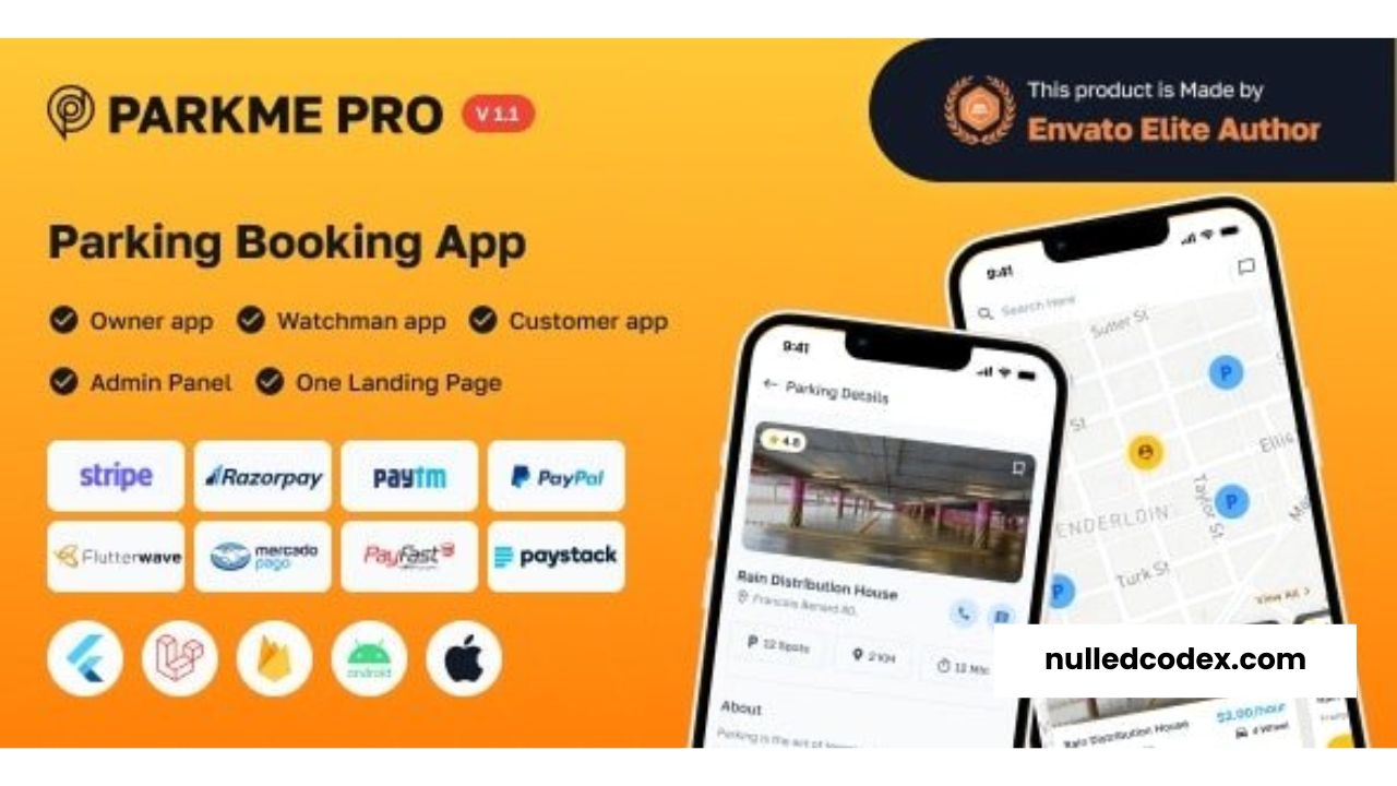 ParkMePRO v1.2 - Flutter Complete Car Parking App with Owner and WatchMan app