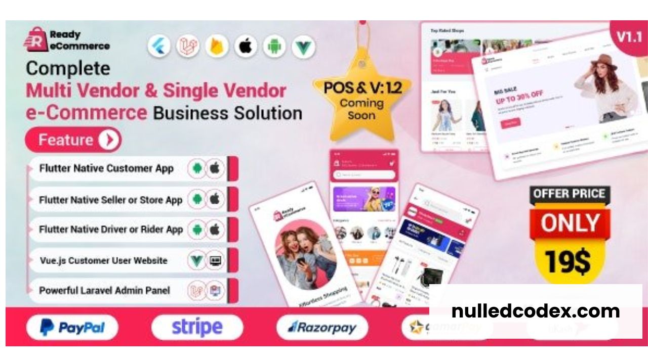 Ready ecommerce v1.0 - Complete Multi Vendor e-Commerce Mobile App, Website, Rider App with Seller App