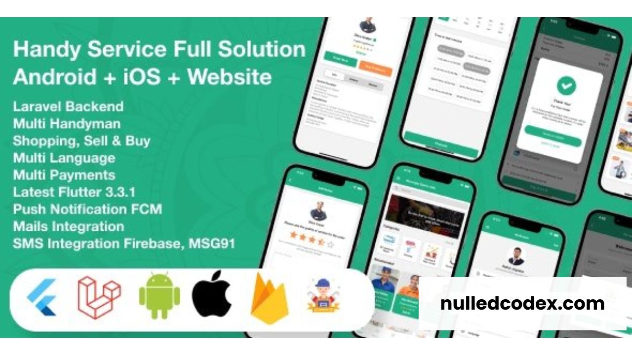 Flutter Handy service v5.0 - On-Demand Home Services & Shopping Android + iOS + Website Full Solution Laravel