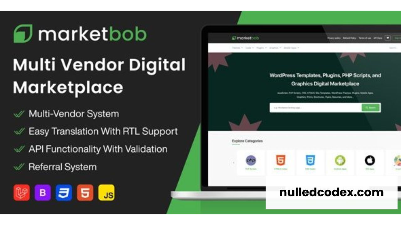 Marketbob v1.1 - Multi-Vendor Digital Marketplace - nulled