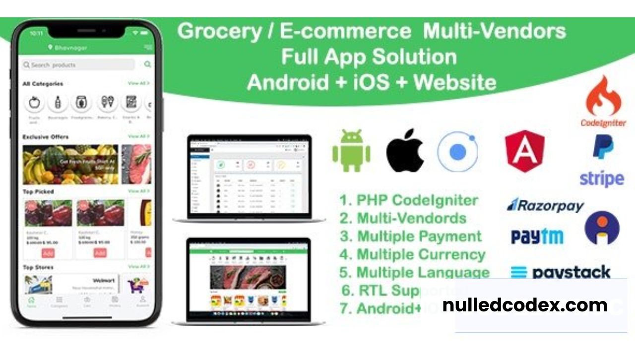 grocery / delivery services / ecommerce multi vendors(Android + iOS + Website) ionic 5 / CodeIgniter v12.0